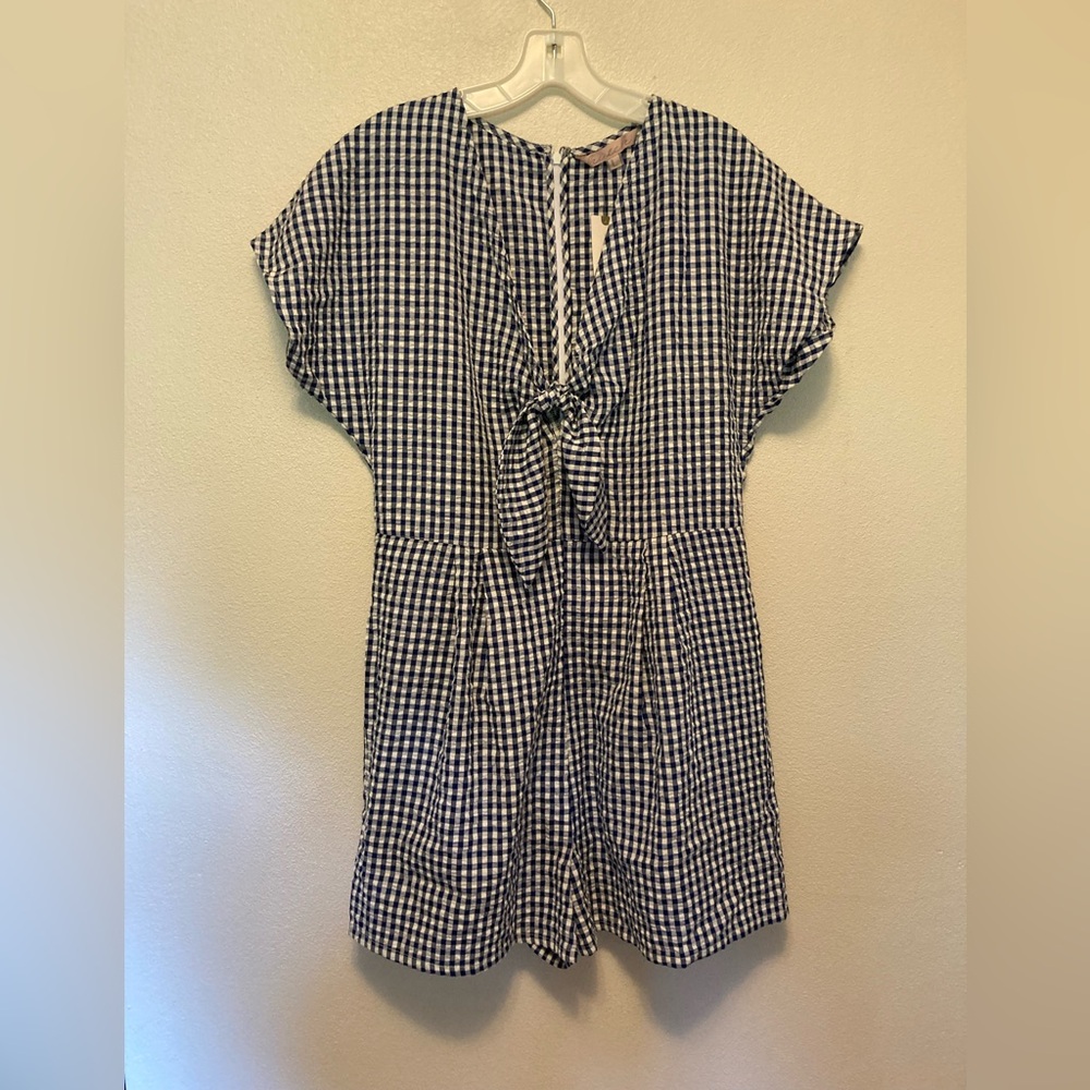 Hutch Navy and White Seersucker Romper